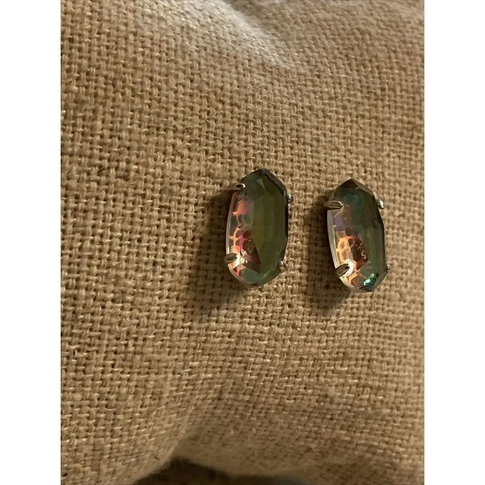 Kendra Scott Grayson Silver ‎ Stud Earrings in Dichroic Glass Watercolor NWOT